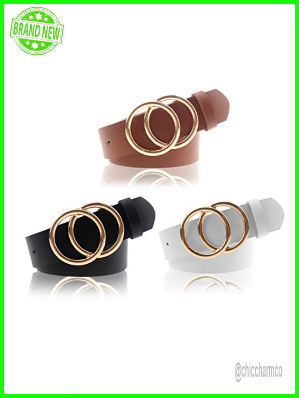 Women's PU Leather Belt Double O Ring Soft Faux Leather Waist Belt